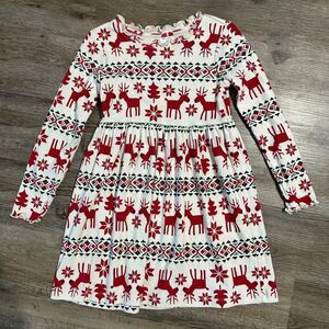 Hanna Andersson Girls 120 6-7 Long Sleeve Dress Dear Deer Christmas Holiday